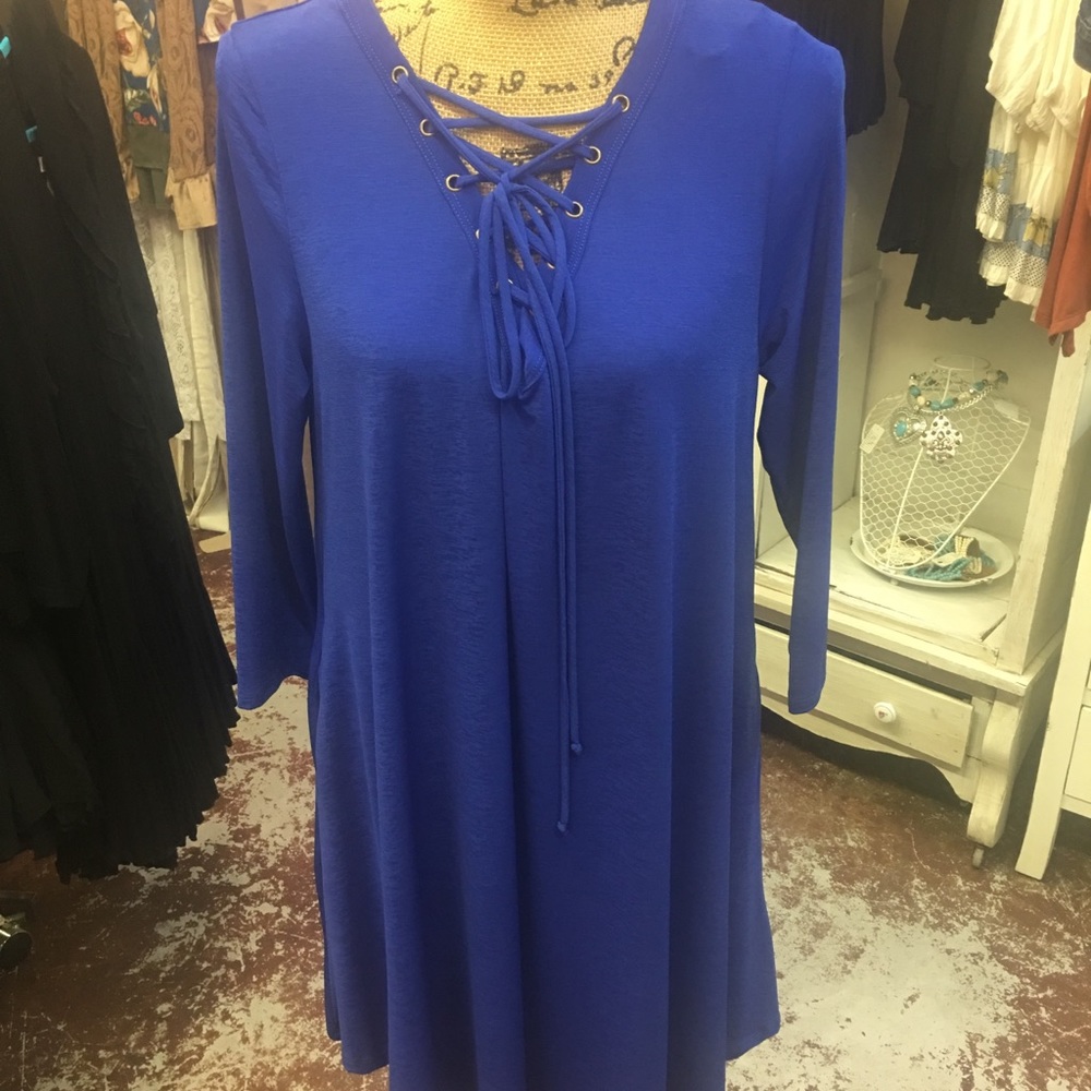 Cobalt blue three-quarter inch sleeve dress